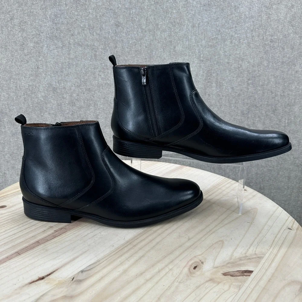 NEW Clarks Whiddon Zip Boots Mens 13 Black Leather Ankle Boot 261550397120